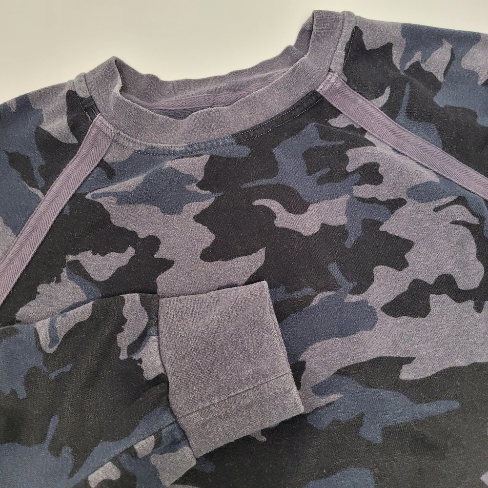 prAna Cozy Up Sweatshirt Womens Medium Blue Camo Excellent Hemp Blend 1961311‎